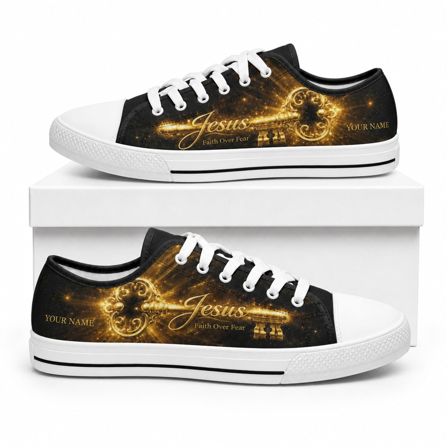 Jesus Faith Over Fear Classic Custom Low Top Shoes box white  