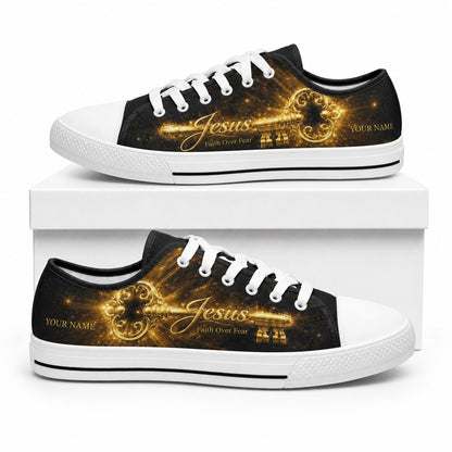 Jesus Faith Over Fear Classic Custom Low Top Shoes box white  