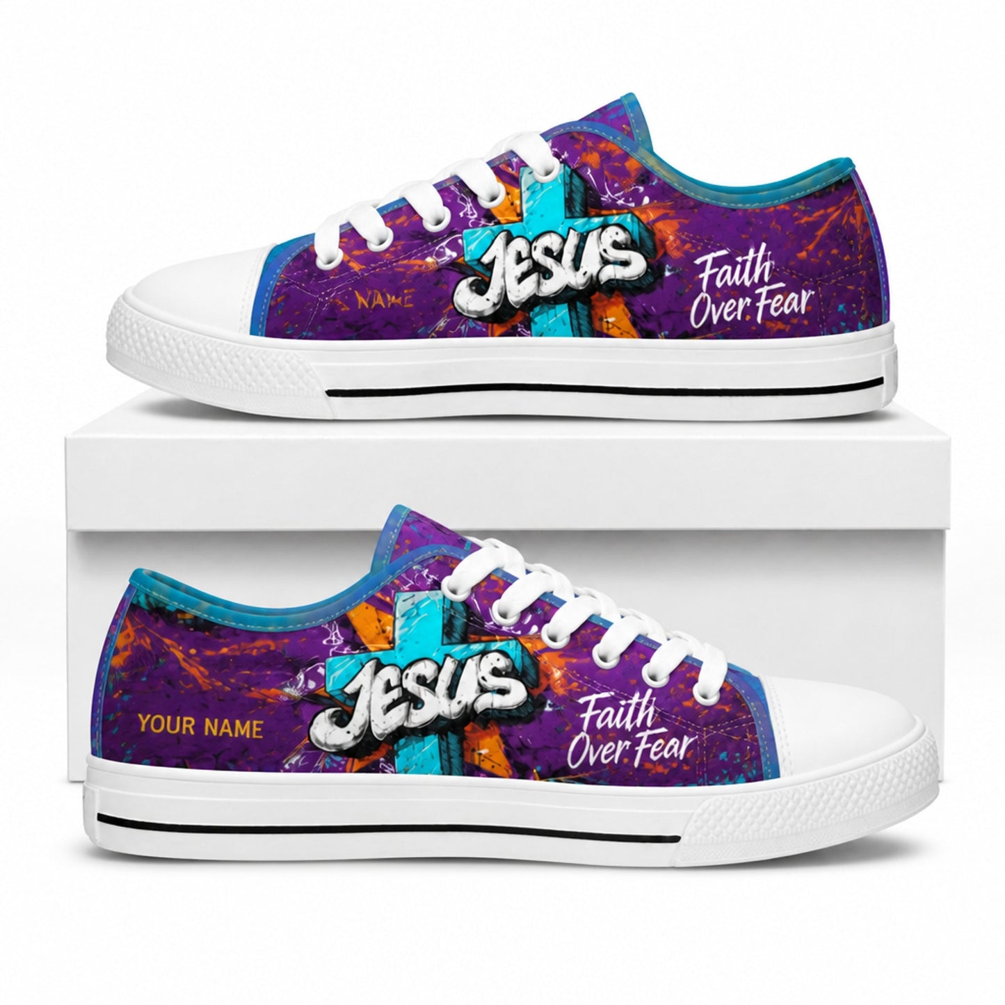 Jesus Faith Sneakers Graphic Low Top Shoes box white      