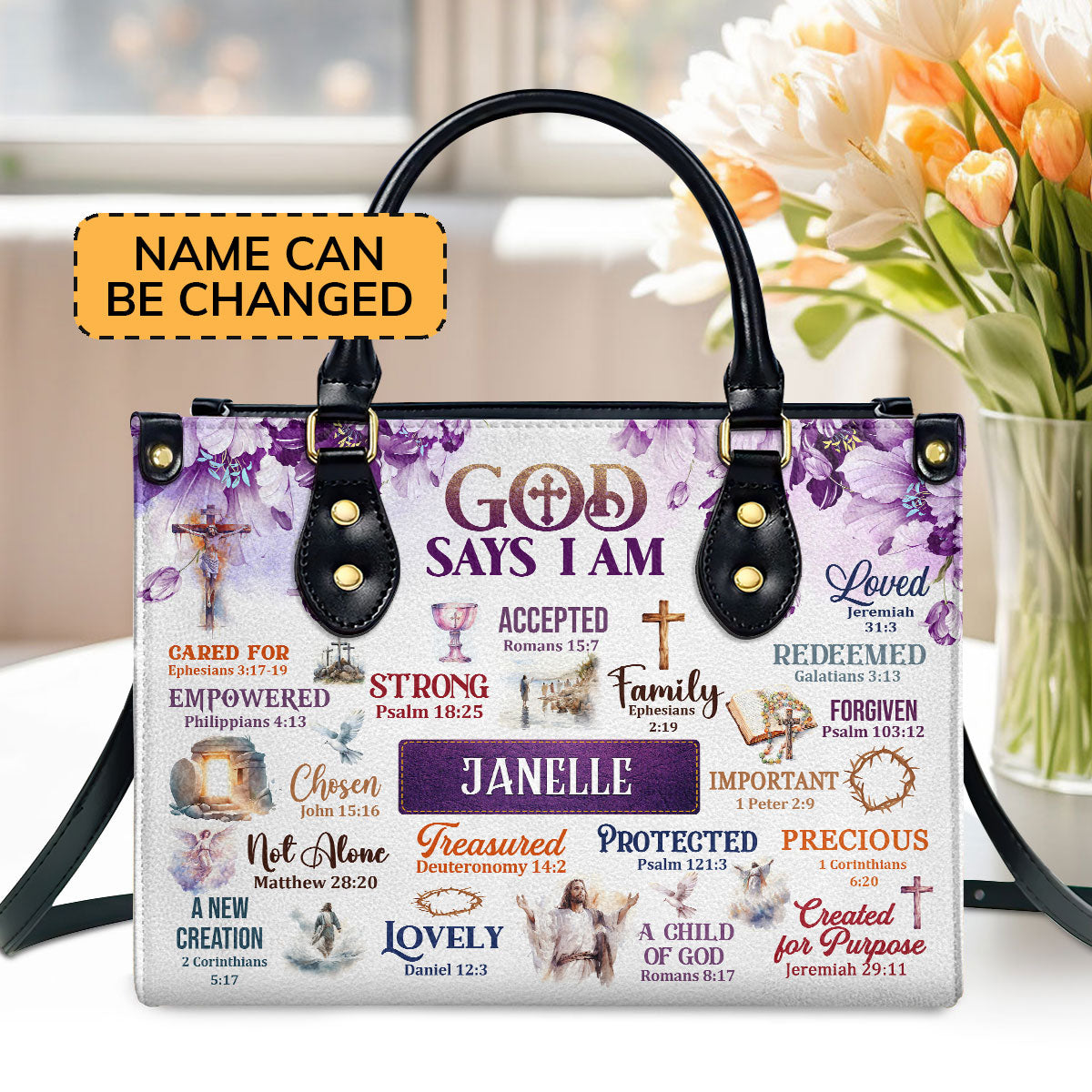 Jesus God Says I Am Custom Name Leather Handbags For Women