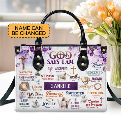 Jesus God Says I Am Custom Name Leather Handbags For Women