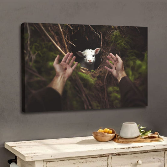 Jesus' Hand Reaching Out To Rescue A Lamb Wall Art Canvas