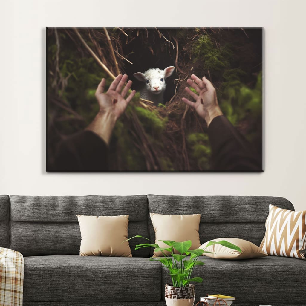 Jesus' Hand Reaching Out To Rescue A Lamb Wall Art Canvas