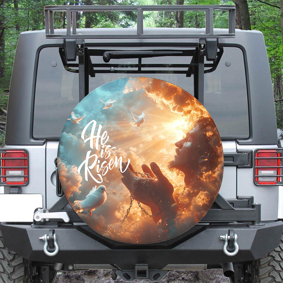 Jesus He Is Risen Spare Tire Cover - Christian Tire Cover