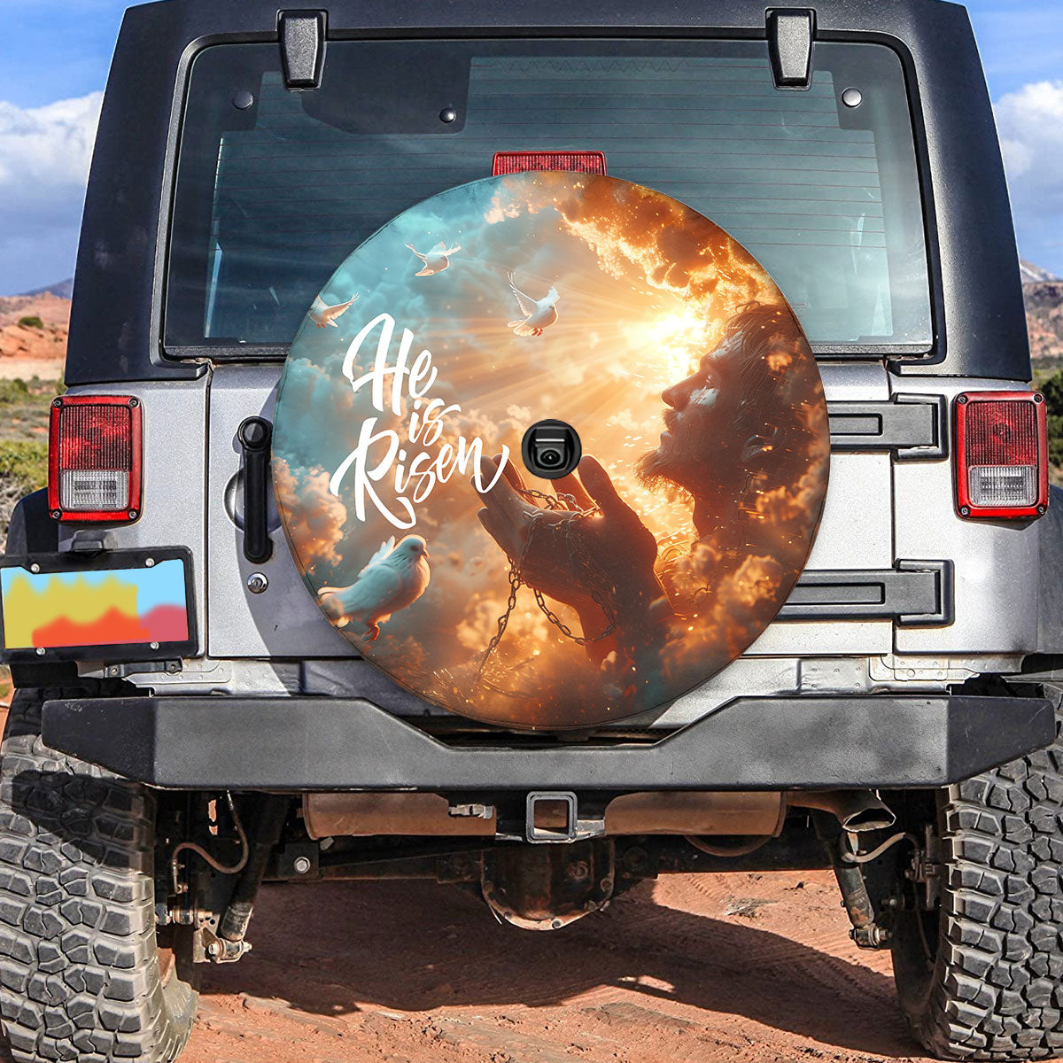 Jesus He Is Risen Spare Tire Cover - Christian Tire Cover
