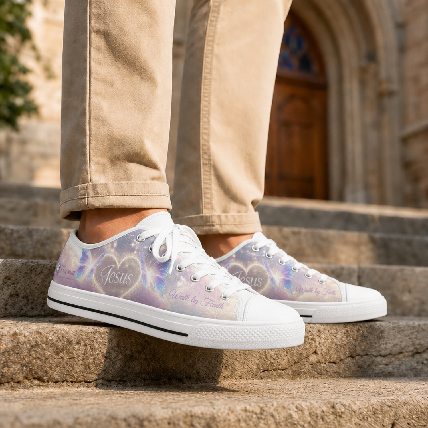 Jesus Heart Butterflies Graphic Custom Low Top Shoes Life style    