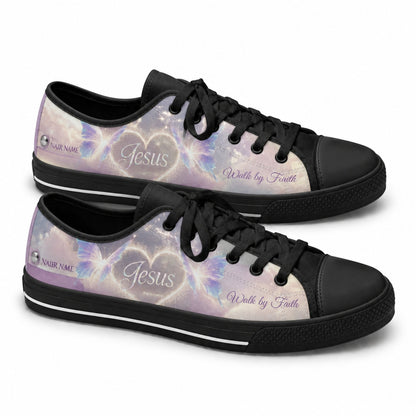 Jesus Heart Butterflies Graphic Custom Low Top Shoes black shoes    