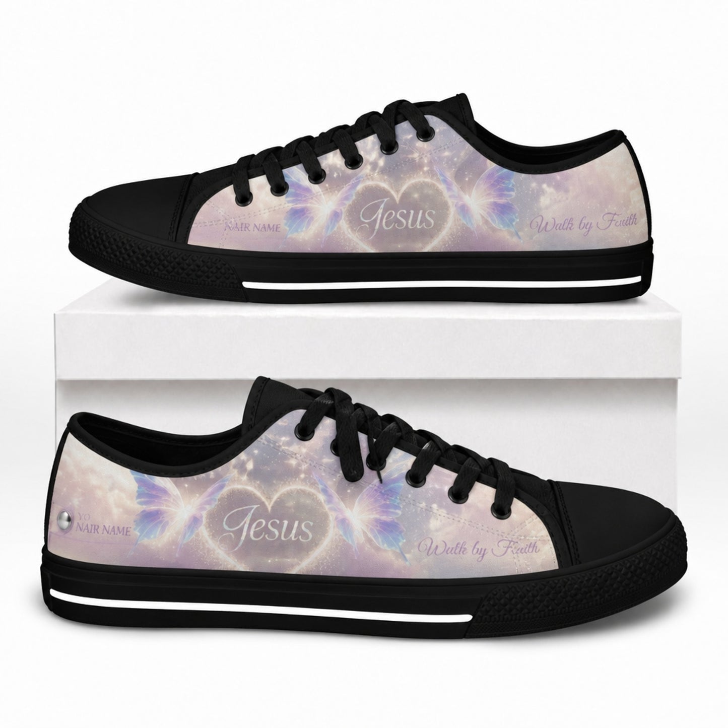 Jesus Heart Butterflies Graphic Custom Low Top Shoes box black    