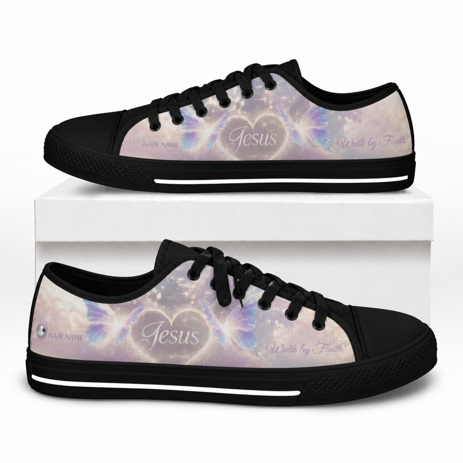 Jesus Heart Butterflies Graphic Custom Low Top Shoes box black    