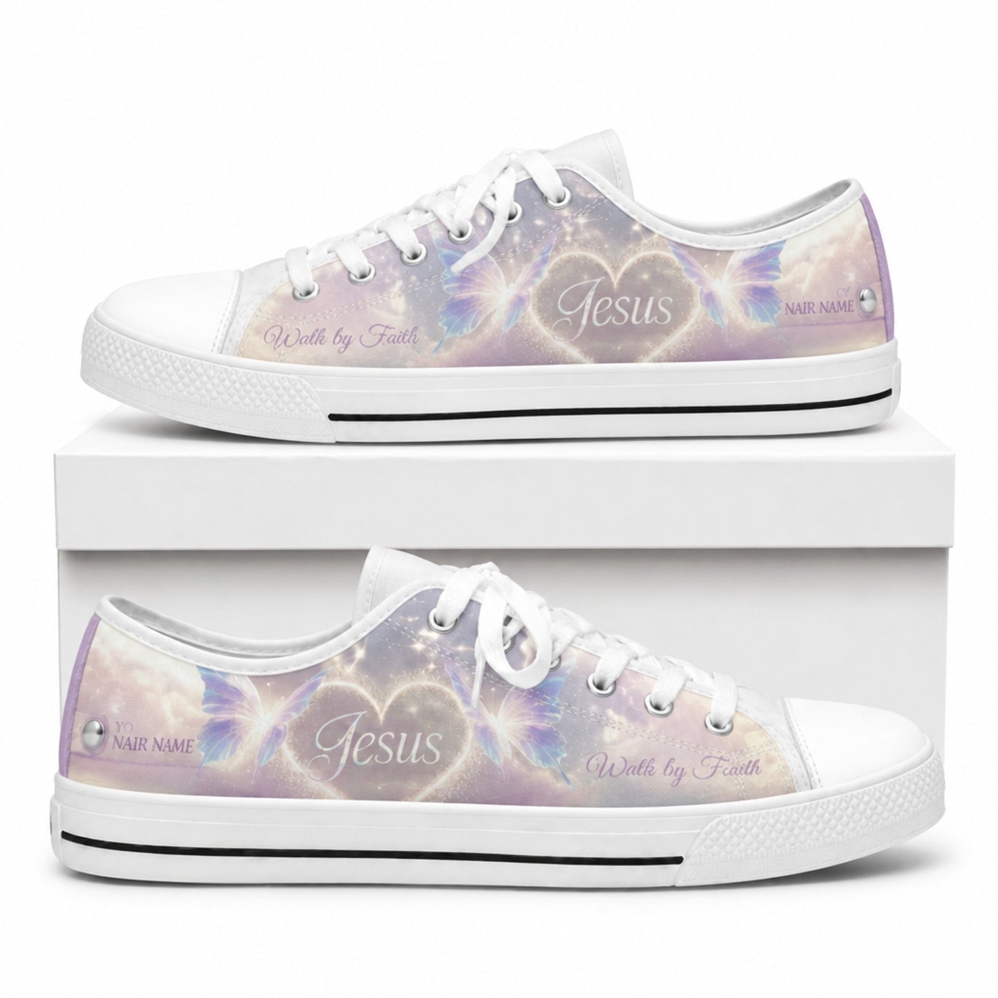 Jesus Heart Butterflies Graphic Custom Low Top Shoes box white    