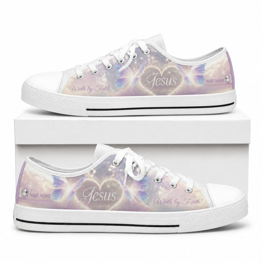 Jesus Heart Butterflies Graphic Custom Low Top Shoes box white    