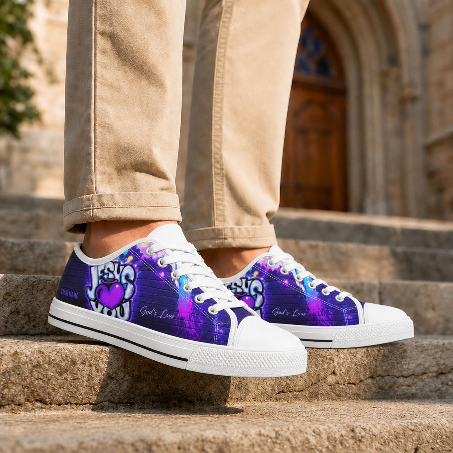 Jesus Heart Graffiti Personalized Low Top Shoes Life style      
