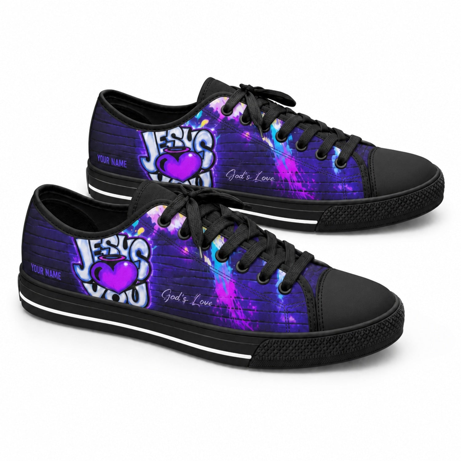 Jesus Heart Graffiti Personalized Low Top Shoes black shoes      