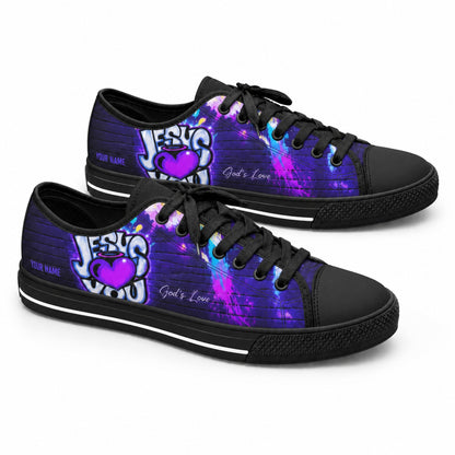 Jesus Heart Graffiti Personalized Low Top Shoes black shoes      