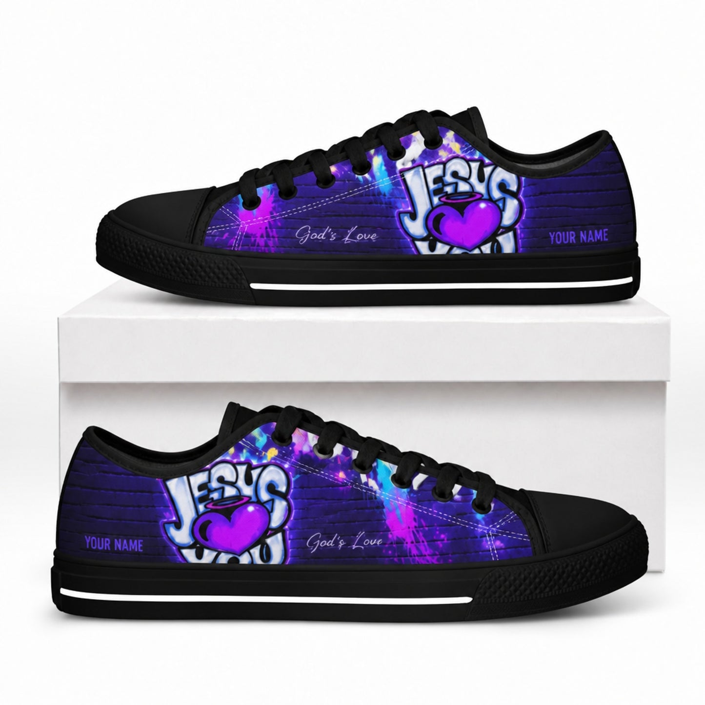 Jesus Heart Graffiti Personalized Low Top Shoes box black      