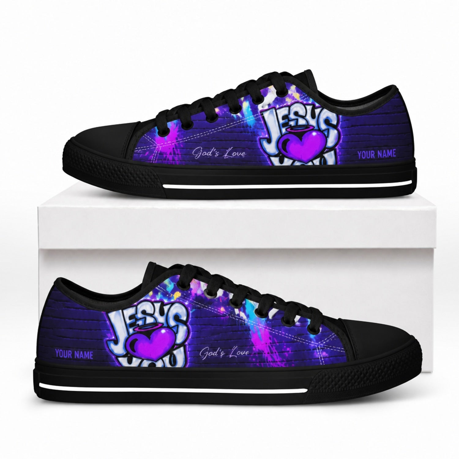Jesus Heart Graffiti Personalized Low Top Shoes box black      