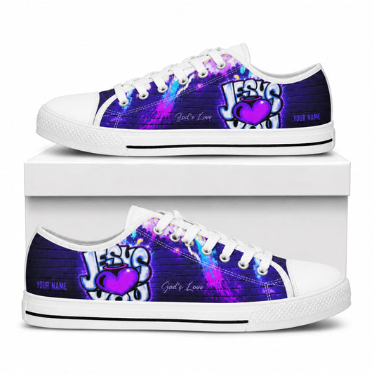 Jesus Heart Graffiti Personalized Low Top Shoes box white      