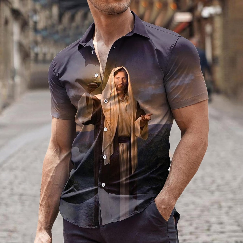 Jesus Holding Light Christian Hawaiian Shirt - Hawaiian Beach Shirts for Men Women