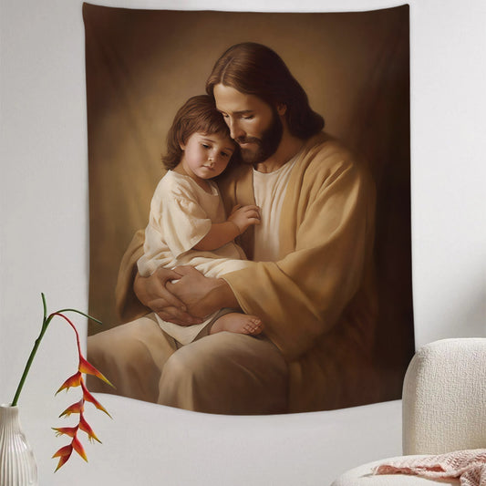 Jesus Hug Baby Girl I Have Made You Tapestry - Christian Tapestry - Bible Verse Tapestry