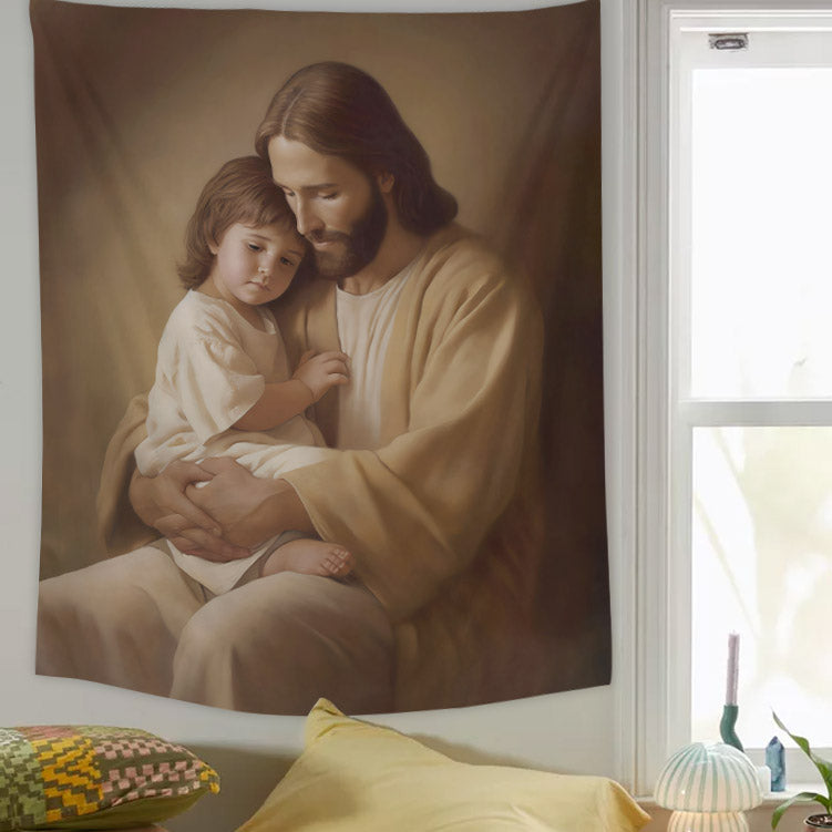 Jesus Hug Baby Girl I Have Made You Tapestry - Christian Tapestry - Bible Verse Tapestry