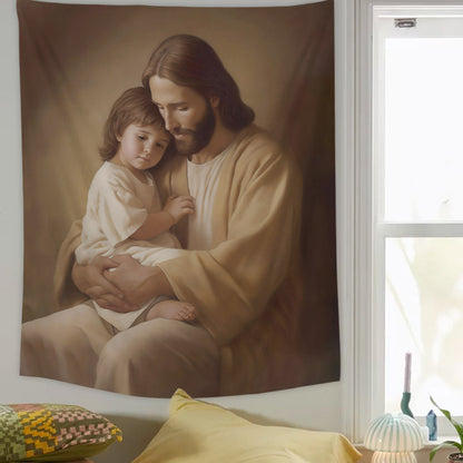 Jesus Hug Baby Girl I Have Made You Tapestry - Christian Tapestry - Bible Verse Tapestry