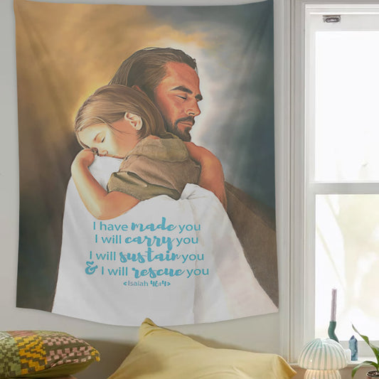 Jesus Hug Baby I Have Made You Religious Tapestries - Christian Wall Tapestry Decor