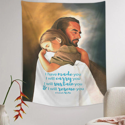 Jesus Hug Baby I Have Made You Religious Tapestries - Christian Wall Tapestry Decor