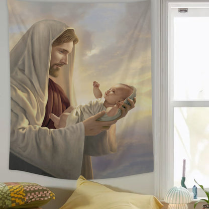 Jesus Hug Baby Religious Tapestries - Christian Wall Tapestry Decor