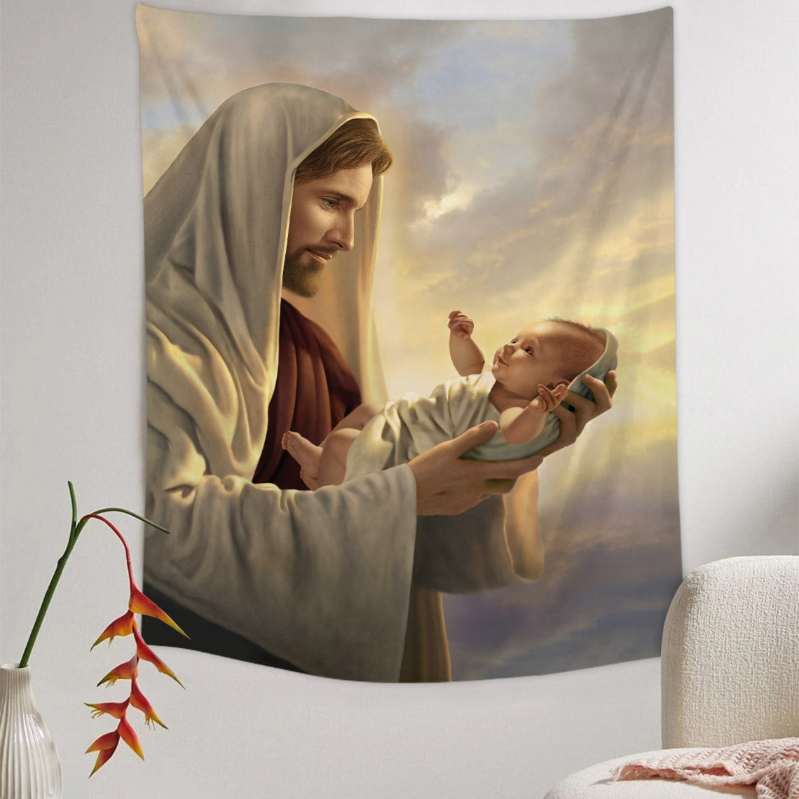 Jesus Hug Baby Religious Tapestries - Christian Wall Tapestry Decor