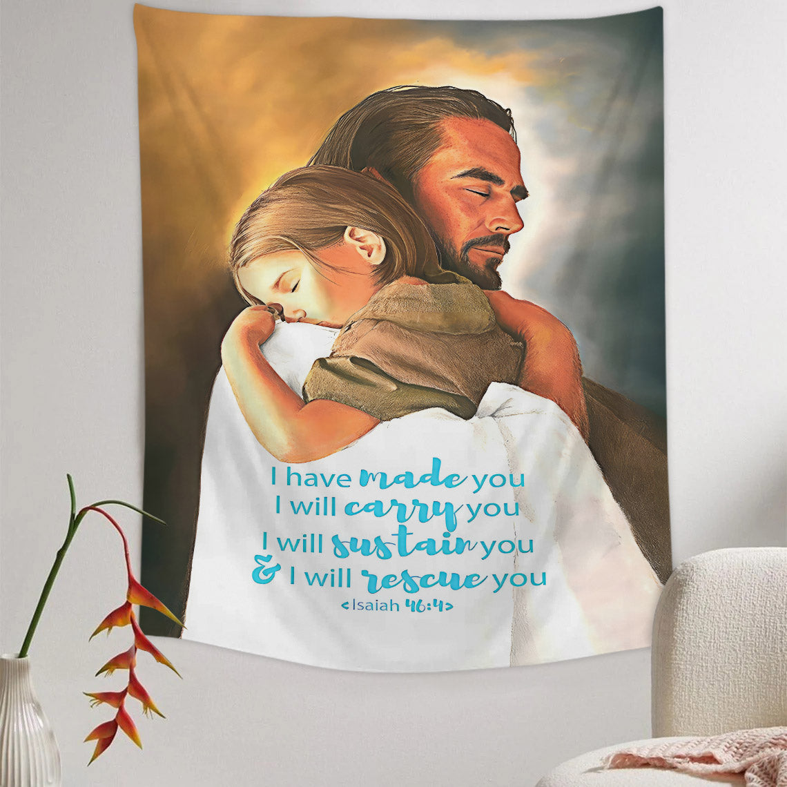 Jesus Hug Baby Tapestry - Christian Tapestry - Bible Verse Tapestry