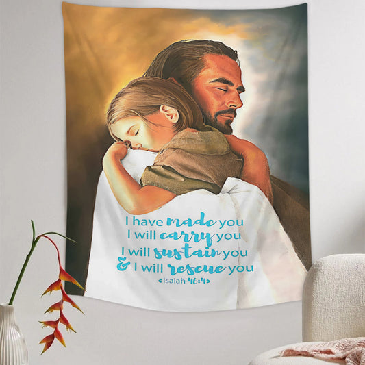 Jesus Hug Baby Tapestry - Christian Tapestry - Bible Verse Tapestry