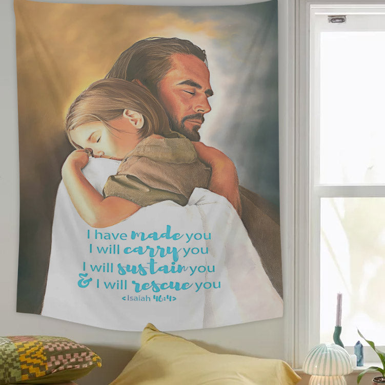Jesus Hug Baby Tapestry - Christian Tapestry - Bible Verse Tapestry