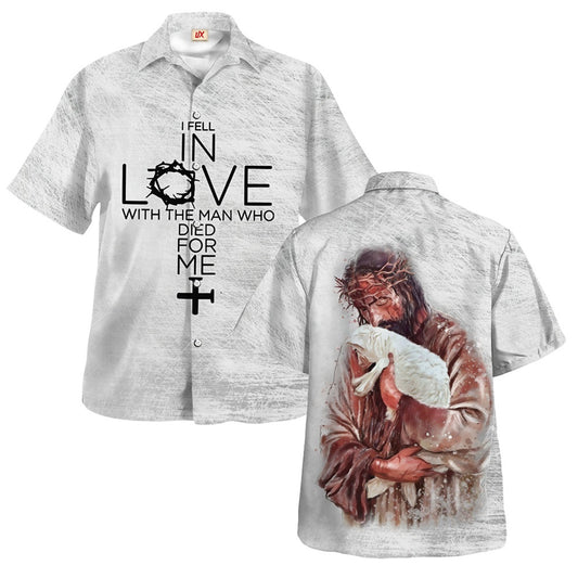 Jesus Hug Lamb I Fell In Love With The Man Hawaiian Shirt For Men and Women - Faith inspired Hawaiian shirt