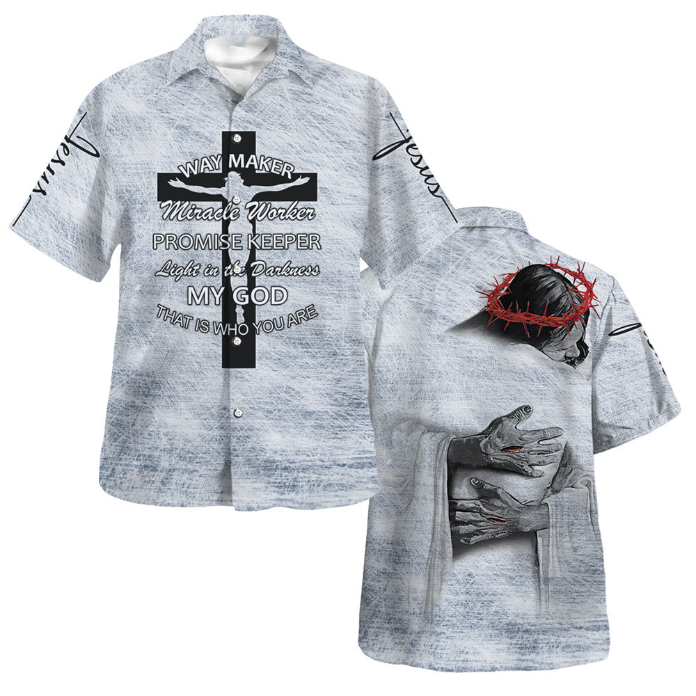Jesus Hug Way Maker Way Maker Promise Keeper Hawaiian Shirt For Men and Women - Holy family Hawaiian shirt