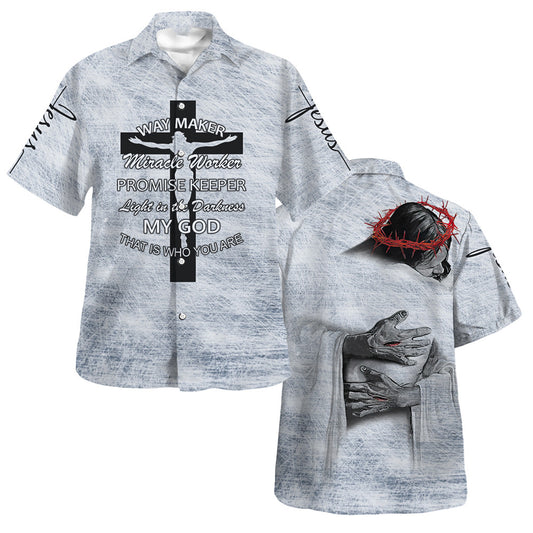 Jesus Hug Way Maker Way Maker Promise Keeper Hawaiian Shirt For Men and Women - Holy family Hawaiian shirt