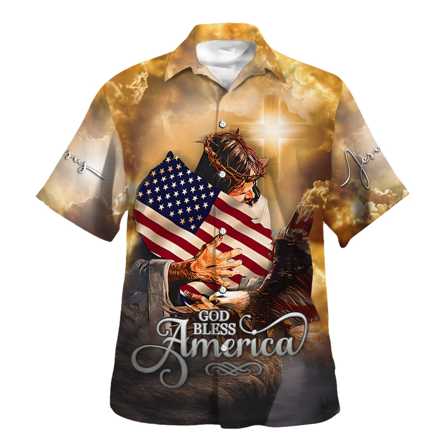 Jesus Hugs God Bless America Hawaiian Shirt For Men and Women - Holy family Hawaiian shirt