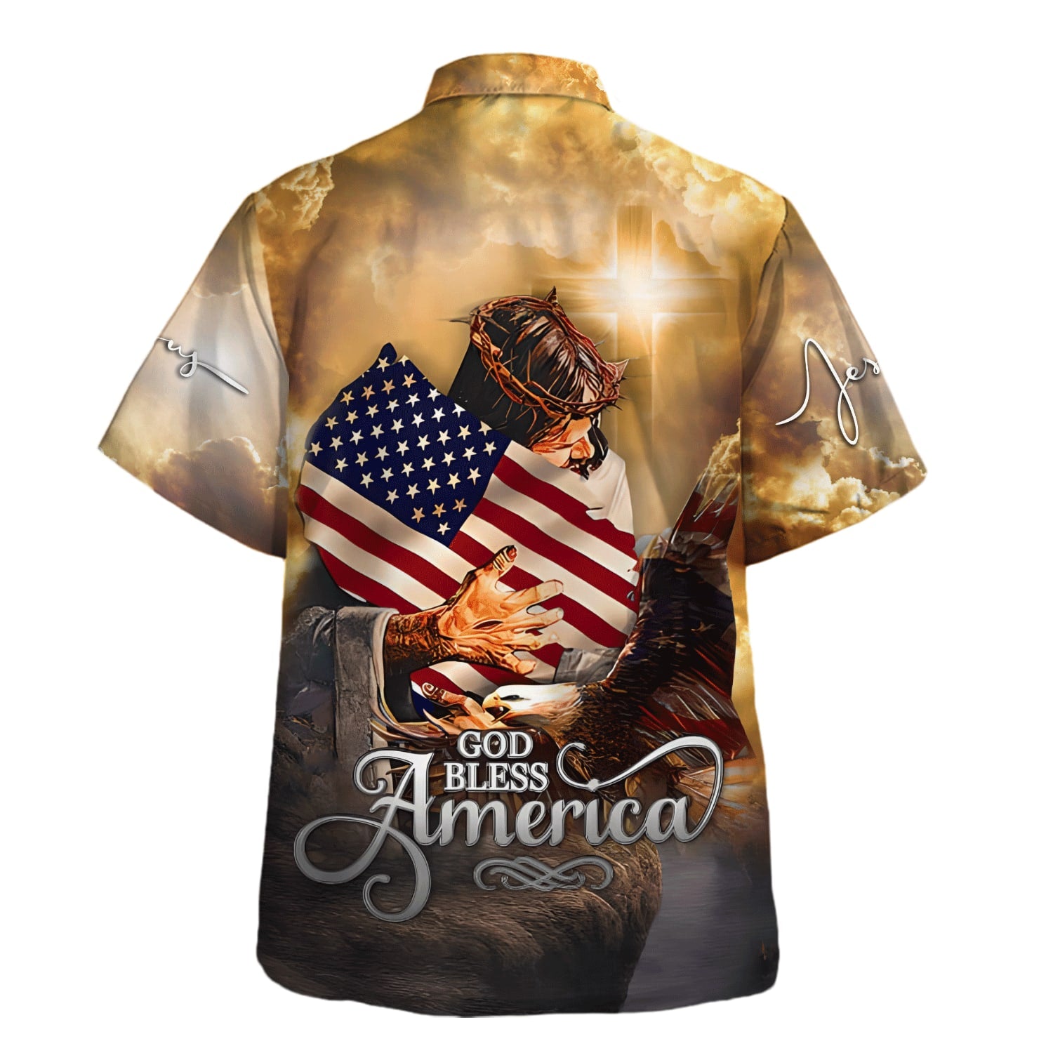 Jesus Hugs God Bless America Hawaiian Shirt For Men and Women - Holy family Hawaiian shirt