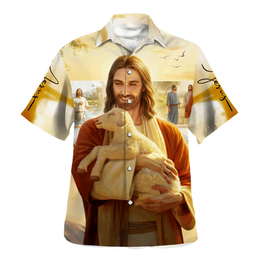 Jesus Hugs The Lamb Hawaiian Shirt For Men and Women - Holy family Hawaiian shirt