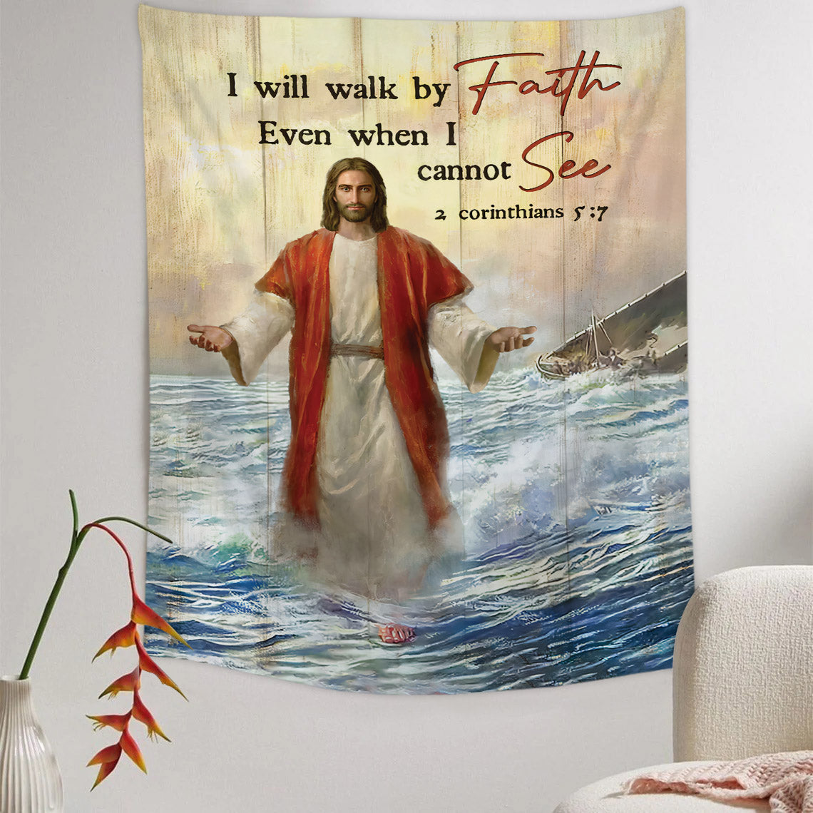 Jesus I Will Walk By Faith Tapestry - Christian Tapestry - Bible Verse Tapestry