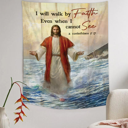 Jesus I Will Walk By Faith Tapestry - Christian Tapestry - Bible Verse Tapestry