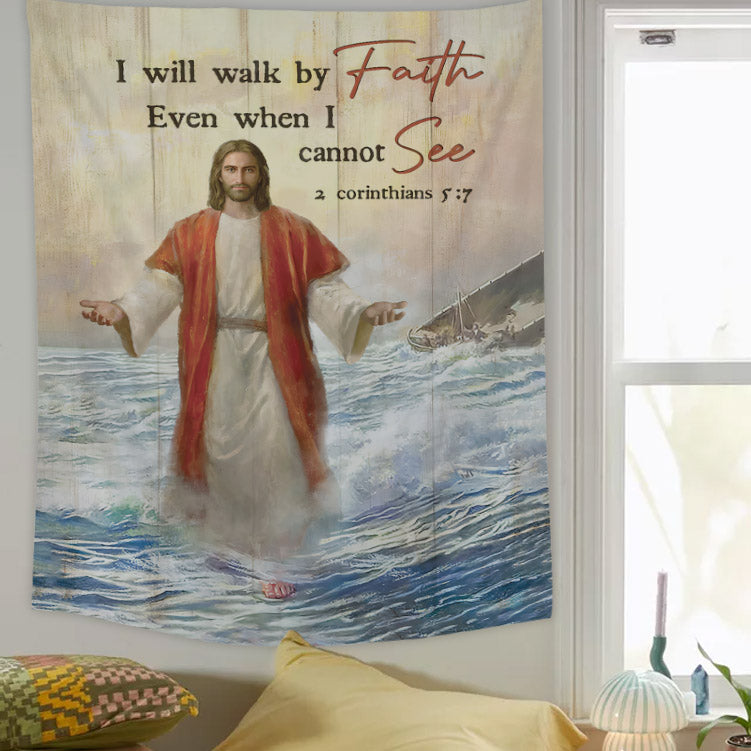 Jesus I Will Walk By Faith Tapestry - Christian Tapestry - Bible Verse Tapestry