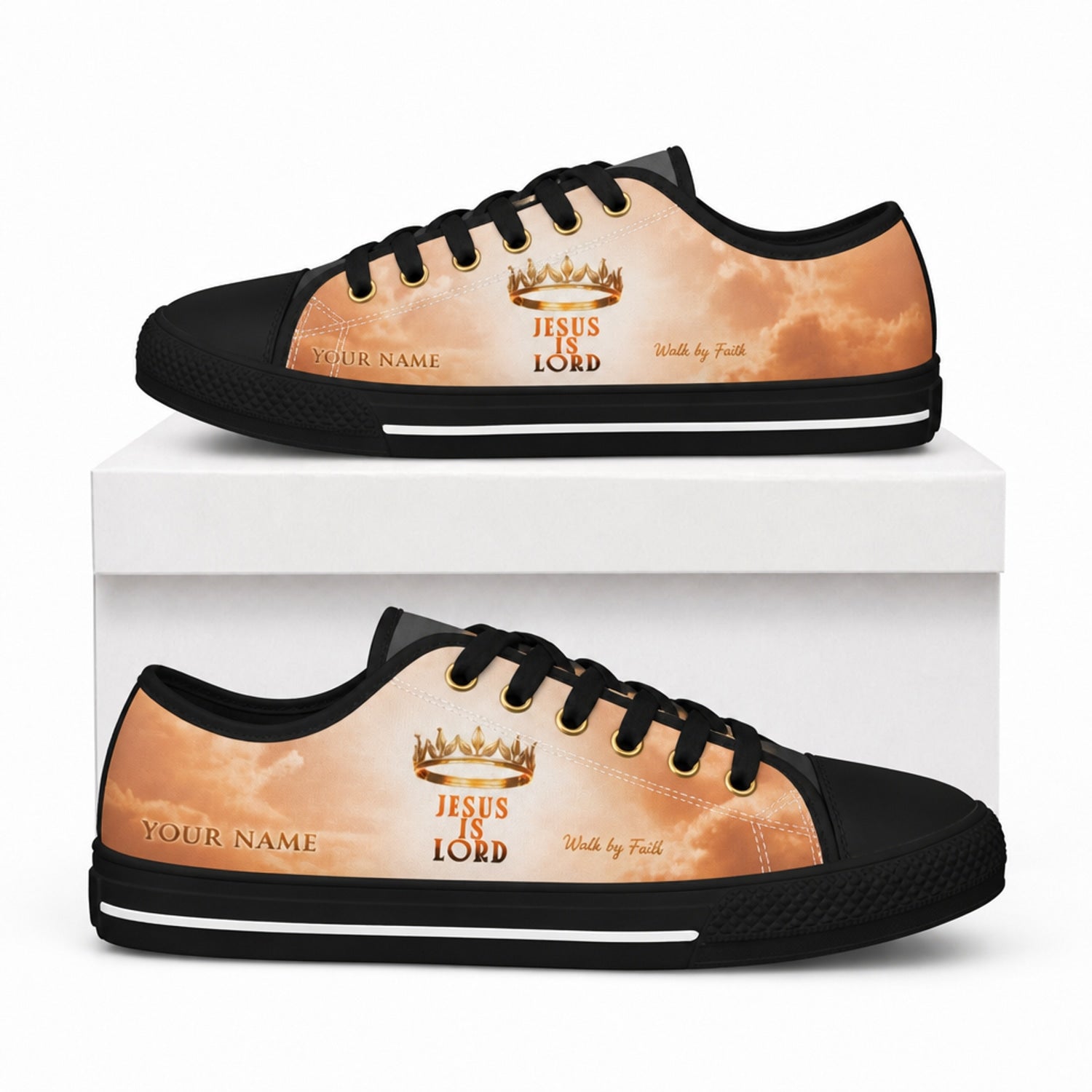 Jesus Is Lord Custom Low Top Canvas Shoes box black    