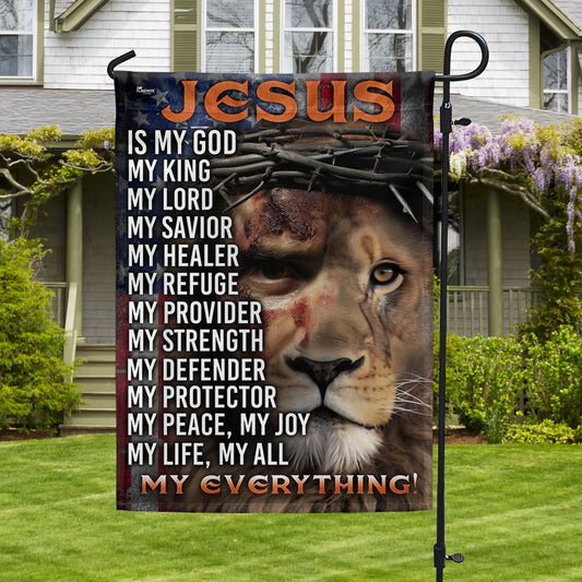 Jesus Is My God My Everything Lion Christian Cross Jesus Flag - Religious House Flags