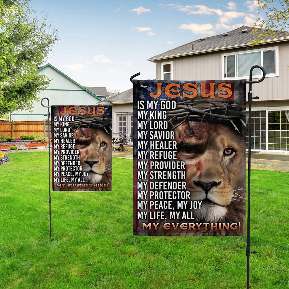 Jesus Is My God My Everything Lion Christian Cross Jesus Flag - Religious House Flags