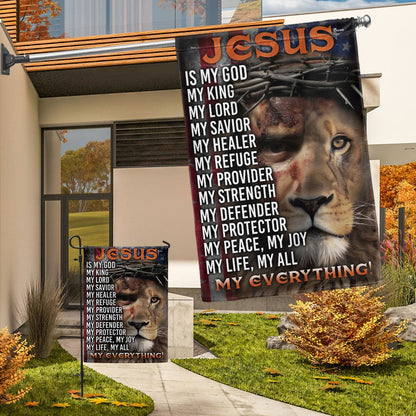 Jesus Is My God My Everything Lion Christian Cross Jesus Flag - Religious House Flags