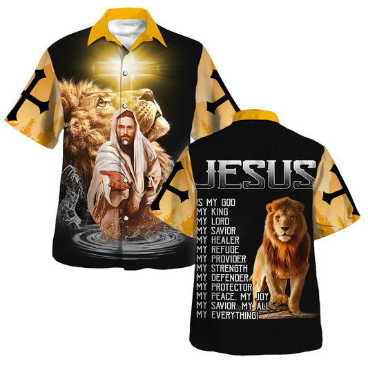 Jesus Is My God My Kign Lion Cross Hawaiian Shirt For Men and Women - Holy family Hawaiian shirt