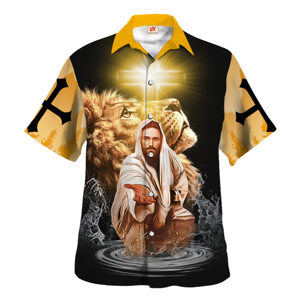 Jesus Is My God My Kign Lion Cross Hawaiian Shirt For Men and Women - Holy family Hawaiian shirt