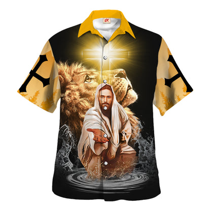 Jesus Is My God My Kign Lion Cross Hawaiian Shirt For Men and Women - Holy family Hawaiian shirt