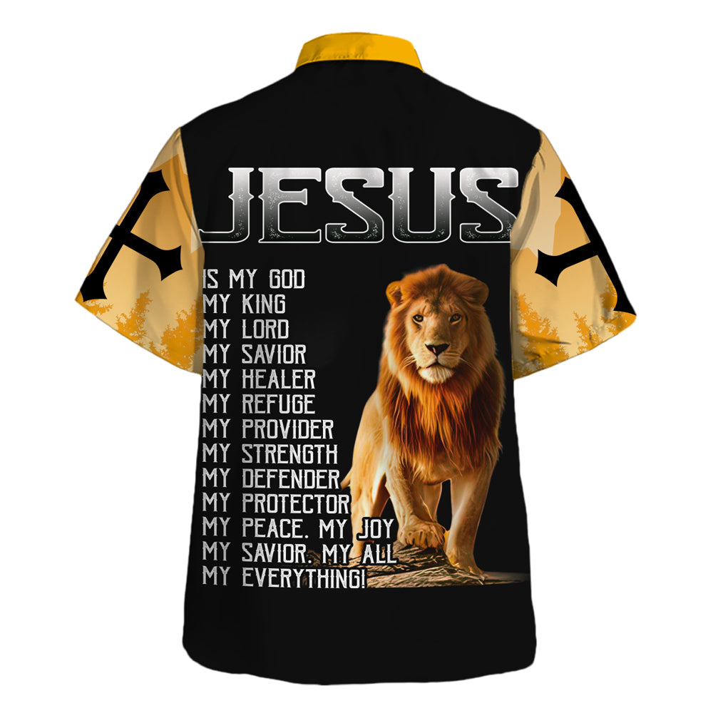 Jesus Is My God My Kign Lion Cross Hawaiian Shirt For Men and Women - Holy family Hawaiian shirt