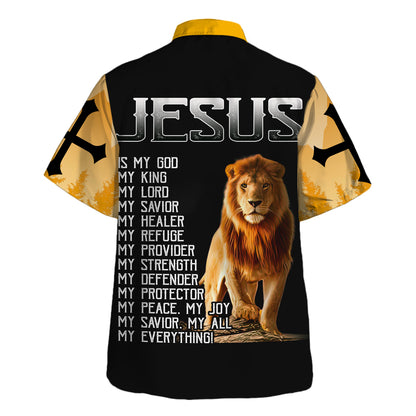 Jesus Is My God My Kign Lion Cross Hawaiian Shirt For Men and Women - Holy family Hawaiian shirt